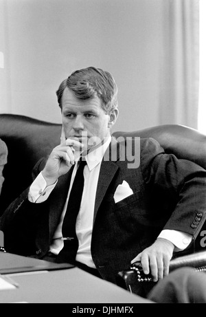 Attorney General Robert F. Kennedy attends a cabinet meeting at the White House January 28, 1964 in Washington, DC. Stock Photo