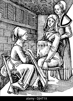 medicine, birth / gynecology, German midwife, copper engraving