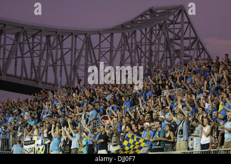 Philadelphia Union fans cheer on their team from ''The River End''  supporters section during the game against the San Jose Earthquakes at PPL  Park in Chester, PA. The Union lost 2-1. (Credit