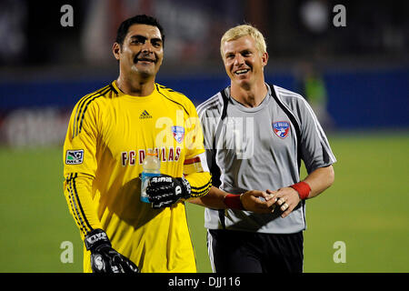 Kevin Hartman #1 and Dario Sala #44, goalkeepers for FC Dallas, are all smiles after Inter Milan battled FC Dallas to a 2-2 draw at Pizza Hut Park, Frisco, Texas. (Credit Image: © Jerome Miron/Southcreek Global/ZUMApress.com) Stock Photo