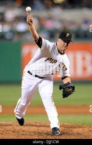 05 August, 2010: Pittsburgh Pirate right handed relief pitcher CHRIS RESOP (#30) delivers a pitch in the bottom of the 9th inning against the Colorado Rockies at PNC Park in Pittsburgh, Pennsylvania. Pirates won 5-1. (Credit Image: © Paul Lindenfelser/Southcreek Global/ZUMApress.com) Stock Photo