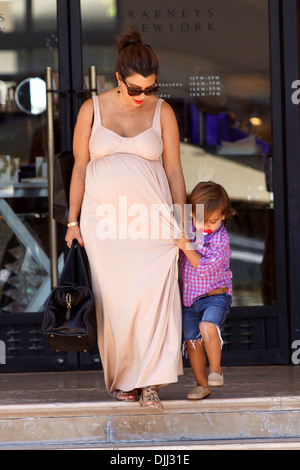 Kourtney Kardashian and Mason Dash Disick A very pregnant Kourtney Kardashian leaving Barneys New York Beverly Hills with her Stock Photo