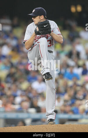 Aug. 06, 2010 - Los Angeles, California, United States of America - 6 August 2010: Nationals pitcher (#31) JOHN LANNAN pitches during the Nationals vs. Dodgers game at Dodgers Stadium in Los Angeles, California. The Nationals went on to defeat the Dodgers with a final score of 6-3. Mandatory Credit: Brandon Parry / Southcreek Global (Credit Image: © Southcreek Global/ZUMApress.com) Stock Photo