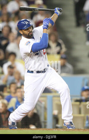 Aug. 06, 2010 - Los Angeles, California, United States of America - 6 August 2010: Dodgers CF (#27) MATT KEMP at bat during the Nationals vs. Dodgers game at Dodgers Stadium in Los Angeles, California. The Nationals went on to defeat the Dodgers with a final score of 6-3. Mandatory Credit: Brandon Parry / Southcreek Global (Credit Image: © Southcreek Global/ZUMApress.com) Stock Photo