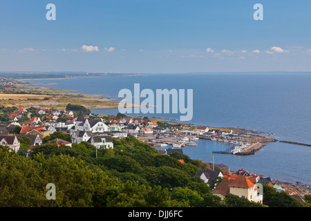 View over the harbour at Mölle in the Kattegat Strait, Skåne / Scania, Sweden, Scandinavia Stock Photo