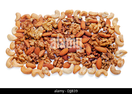 Group of assorted nuts isolated on white background Stock Photo