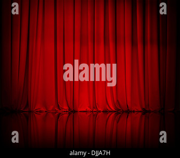 Theatrical dark red velvet curtain with golden fringe. Texture ...