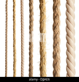 Rope isolated. Collection of different ropes on white background. Stock Photo