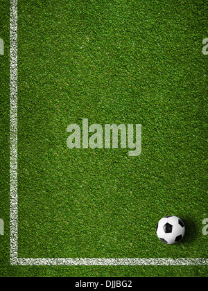 Soccer grass field with marking and ball top view Stock Photo