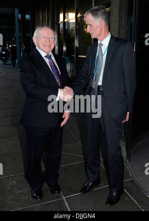 Michael D Higgins Celebrities outside RTE Studios for 'The Late Late Show' Dublin Ireland - 25.05.12 Stock Photo