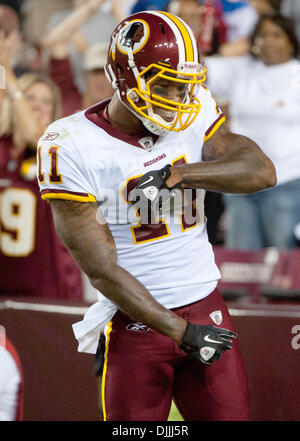 Washington Redskins' running back Clinton Portis stretches before Redskins  game against the Dallas Cowboys at FedEx Field in Landover, Maryland on  September 12, 2010. The Redskins defeated the Cowboys 13-7. UPI/Kevin  Dietsch