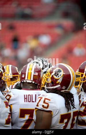 Aug. 13, 2010 - Landover, Maryland, United States of America - 13 August, 2010:Washington Redskins huddle up before the first preseason game against the Buffalo Bills at FedEx Field in Landover, MD..Mandatory Credit: Rassi Borneo / Southcreek Global (Credit Image: Â© Southcreek Global/ZUMApress.com) Stock Photo