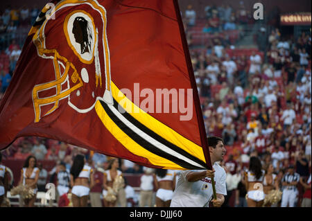 Aug. 13, 2010 - Landover, Maryland, United States of America - 13 August, 2010:Washington Redskins flag is run onto the field before the first preseason game against the Buffalo Bills at FedEx Field in Landover, MD..Mandatory Credit: Rassi Borneo / Southcreek Global (Credit Image: © Southcreek Global/ZUMApress.com) Stock Photo