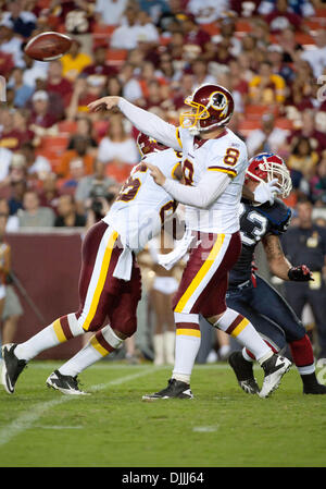 Aug. 13, 2010 - Landover, Maryland, United States of America - 13 August, 2010: Washington Redskins Quarterback REX GROSSMAN (#8) passes the ball during the first half against the Buffalo Bills at FedEx Field in Landover, MD..Mandatory Credit: Rassi Borneo / Southcreek Global (Credit Image: Â© Southcreek Global/ZUMApress.com) Stock Photo