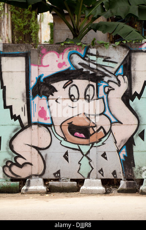 Fred Flintstone graffiti, Havana Cuba Stock Photo