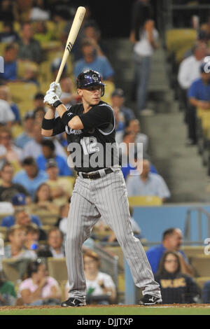 Aug. 19, 2010 - Los Angeles, California, United States of America - Rockies second baseman Clint Barmes (12) at bat. The Colorado Rockies were shutout by the Los Angeles Dodgers at Dodger Stadium in Los Angeles, California.  Mandatory Credit: Andrew Fielding / Southcreek Global (Credit Image: © Andrew Fielding/Southcreek Global/ZUMApress.com) Stock Photo