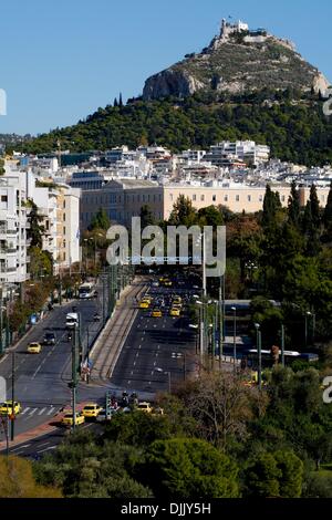 Athens, Greece. 27th Nov, 2013. Lycabettus hill. The historic center of Athens from Hotel rooftops. © Aristidis Vafeiadakis/ZUMAPRESS.com/Alamy Live News Stock Photo