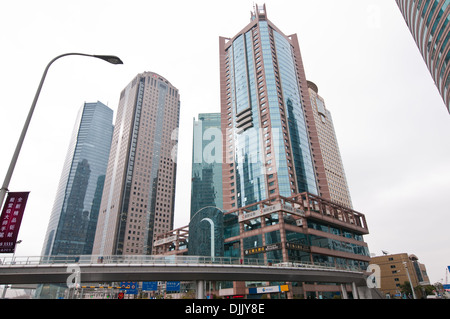 First row from left: One Lujiazui, Hang Seng Bank Tower and Huaneng Union Mansion in Pudong District, Shanghai, China Stock Photo