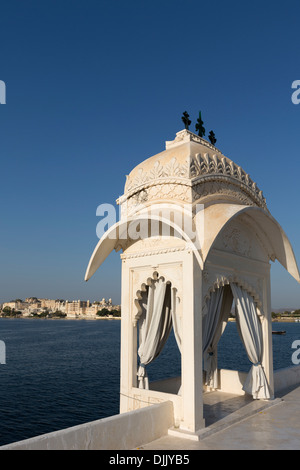 One of the viewpoints of Jag Mandir, a magnificent palace built on an island in Lake Pichola. Stock Photo