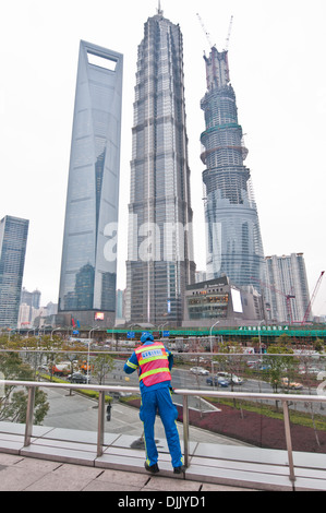Shanghai World Financial Center, Jin Mao Tower and Shanghai Central Tower in Pudong District, Shanghai, China Stock Photo