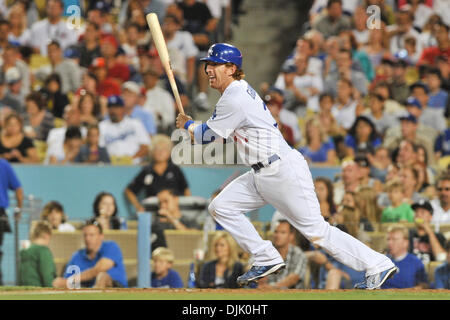 Aug. 21, 2010 - Los Angeles, California, United States of America - Los Angeles Dodgers first baseman Jay Gibbons (31) hits a single. The Cincinnati Reds lost to the Los Angeles Dodgers by a score of 8-5 at Dodger Stadium in Los Angeles, California.  Mandatory Credit: Andrew Fielding / Southcreek Global (Credit Image: © Andrew Fielding/Southcreek Global/ZUMApress.com) Stock Photo