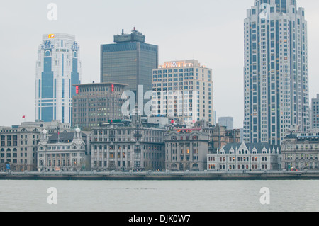 The Bund seen from Pudong in central Shanghai, China with The Bund Center building on right side Stock Photo