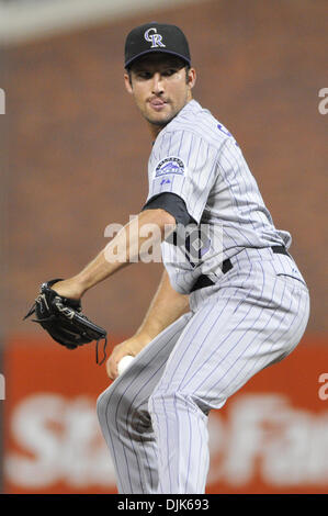 Aug. 30, 2010 - San Francisco, California, U.S. - Colorado Rockies relief pitcher HUSTON STREET (#16) pitches during Monday's game.  The Colorado Rockies ended up defeating the San Francisco Giants 2-1. (Credit Image: © Scott Beley/Southcreek Global/ZUMApress.com) Stock Photo