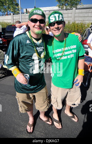 Sep. 04, 2010 - Denver, Colorado, United States of America - Two hardcore Colorado State fans before the Rocky Mountain Showdown game between the Colorado State Rams and the Colorado Buffaloes at invesco Field at Mile High. (Credit Image: © Andrew Fielding/Southcreek Global/ZUMApress.com) Stock Photo