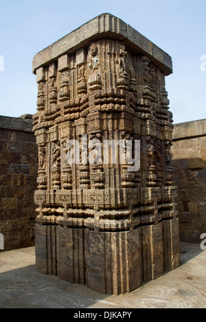 Highly decorative carving on rock pillar at Sun Temple, Konark, Orissa, India, Asia Stock Photo