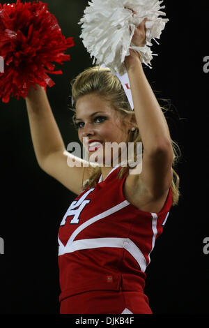 Sep. 04, 2010 - Houston, Texas, United States of America - University of Houston cheerleader getting the crowd motivated. The University of Houston Cougars defeated the Texas State Bobcats 68 - 28 at Robertson Stadium in Houston, Texas. (Credit Image: © Luis Leyva/Southcreek Global/ZUMApress.com) Stock Photo