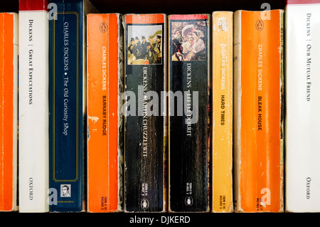 Charles Dickens books on a shelf Stock Photo