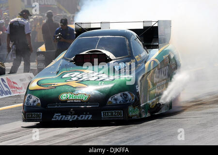 Sept. 5, 2010 - Indianapolis, Indiana, United States of America - 05 September2010: Tony Pedregon does a burnout. The U.S. Nationals were held at O'Reilly Raceway Park in Indianapolis, Indiana. (Credit Image: © Alan Ashley/Southcreek Global/ZUMApress.com) Stock Photo