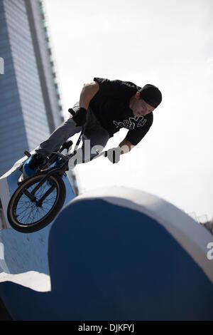 Sep. 05, 2010 - Los Angeles, CA, U.S - 1 August 2010:  Sean Sexton rode well at BMX Street and just missed the podium in 4th place at the X Games in Los Angeles, CA. (Credit Image: © Josh Chapel/Southcreek Global/ZUMApress.com) Stock Photo