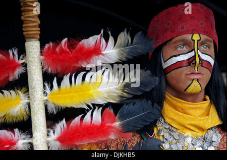 Sept. 7, 2010 - Jacksonville, Florida, United States of America - January 4, 2010: FSU mascot Chief Osceola prepares to take the field before the start of FSU's season opener against the Samford Bulldogs. FSU defeated Samford 59-6 at Doak Campbell Stadium in Tallahassee, Florida. (Credit Image: © Mike Olivella/ZUMApress.com) Stock Photo