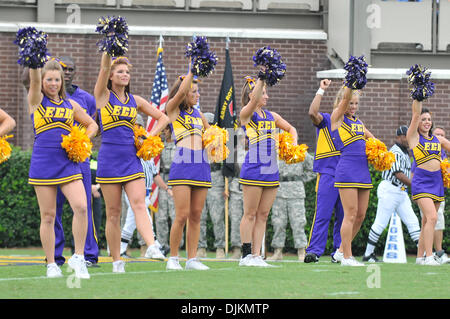 Sept. 11, 2010 - Greenville, North Carolina, United States of America - ECU cheerleaders perform during the game between the East Carolina Pirates and the Memphis Tigers at Dowdy-Ficklen Stadium.  The Pirates defeated the Tigers 49-27. (Credit Image: © David Friend/Southcreek Global/ZUMApress.com) Stock Photo