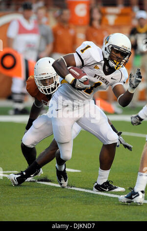 Sept. 11, 2010 - Austin, Texas, United States of America - Wyoming Cowboys wide receiver DeJay Lester (1) rushes for a first down during the game between the University of Texas and the University of Wyoming. The Longhorns defeated the Cowboys 34-7 (Credit Image: © Jerome Miron/Southcreek Global/ZUMApress.com) Stock Photo