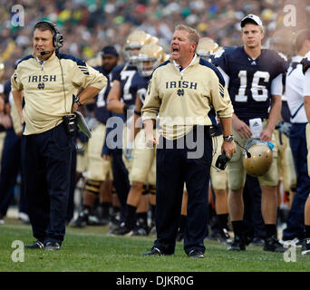 Sept. 11, 2010 - South Bend, in, usa - Notre Dame head coach Brian Kelly barks out commands against Michigan Saturday September 11, 2010 at Notre Dame Stadium in South Bend, Indiana.  Michigan beat Notre Dame 28-24. (Credit Image: © Jim Z. Rider/ZUMApress.com) Stock Photo