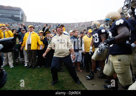 Sept. 11, 2010 - South Bend, Indiana, USA - University of Notre Dame coach Brian Kelly prepares to take the field Saturday September 11, 2010 against the University of Michigan at Notre Dame Stadium in South Bend, Indiana.  Michigan beat Notre Dame 28-24. (Credit Image: © Jim Z. Rider/ZUMApress.com) Stock Photo