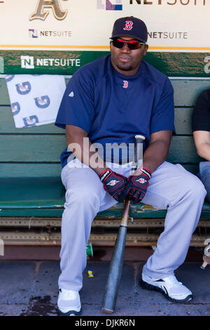 Sept. 11, 2010 - Oakland, California, United States of America - Boston Red Sox designated hitter David Ortiz (34) in the dugout prior to the A's vs Redsox game at the Oakland-Alameda County Coliseum in Oakland, California. The A's defeated the Redsox 4-3. (Credit Image: © Damon Tarver/Southcreek Global/ZUMApress.com) Stock Photo