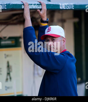 Sept. 11, 2010 - Oakland, California, United States of America - Boston Red Sox manager Terry Francona in the dugout prior to the A's vs Redsox game at the Oakland-Alameda County Coliseum in Oakland, California. The A's defeated the Redsox 4-3. (Credit Image: © Damon Tarver/Southcreek Global/ZUMApress.com) Stock Photo