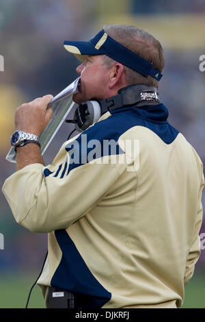 Sept. 11, 2010 - South Bend, Indiana, United States of America - Notre Dame head coach Brian Kelly during NCAA football game between the Notre Dame Fighting Irish and the Michigan Wolverines.  Michigan defeated Notre Dame 28-24 in game at Notre Dame Stadium in South Bend, Indiana. (Credit Image: © John Mersits/Southcreek Global/ZUMApress.com) Stock Photo