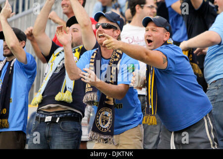 Sept. 11, 2010 - Chester, Pennsylvania, United States of America - Philadelphia Union fans cheer on their team during the match against the Chicago Fire at PPL Park in Chester, PA. The Union earned their first shut out, winning 1-0. (Credit Image: © Kate McGovern/Southcreek Global/ZUMApress.com) Stock Photo