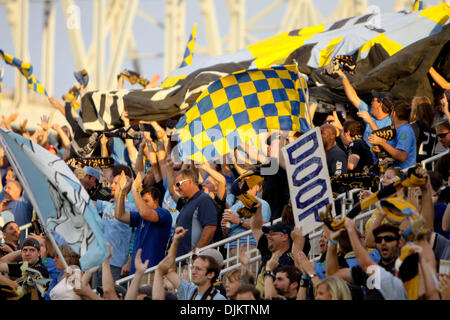 Sept. 11, 2010 - Chester, Pennsylvania, United States of America - Philadelphia Union fans cheer on their team during the match against the Chicago Fire at PPL Park in Chester, PA. The Union earned their first shut out, winning 1-0. (Credit Image: © Kate McGovern/Southcreek Global/ZUMApress.com) Stock Photo