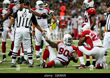 Arizona Cardinals defensive tackle Darnell Dockett waves a towel