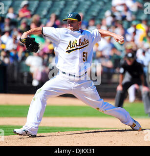 Sept. 12, 2010 - Oakland California, U.S. - Oakland Athletics pitcher Dallas Braden throws a pitch against the Boston Red Sox at the Oakland Coliseum Saturday Sept. 12,  2010. The Red Sox won the Game 5-3. (Photo by Alan Greth/ZUMA Press) Stock Photo