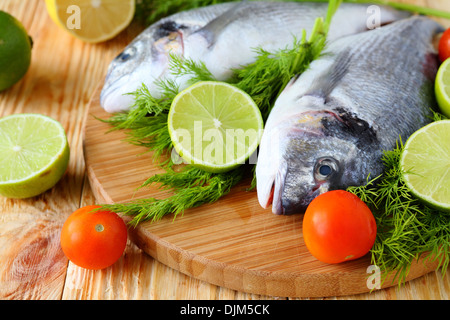 raw fish and vegetables, food Stock Photo