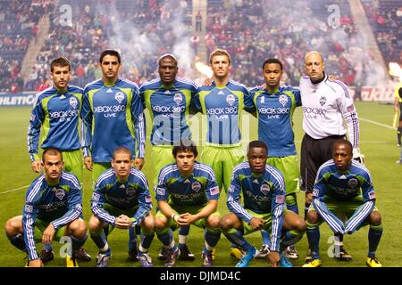 Sept. 25, 2010 - Bridgeview, Illinois, United States of America - Seattle Sounders team photo before the start of the MLS game between the Chicago Fire and the Seattle Sounders at Toyota Park in Bridgeview, IL. The Seattle Sounders defeated the Chicago Fire 1-0. (Credit Image: © Geoffrey Siehr/Southcreek Global/ZUMApress.com) Stock Photo