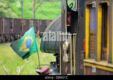 Historic steam train at Paranapiacaba station; near Sao Paulo, Brazil. Stock Photo