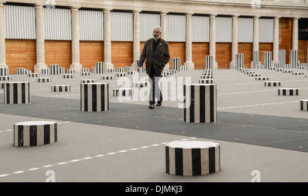 Les Deux Plateaux or Colonnes de Buren at in the inner courtyard Palais Royal in Paris, France Stock Photo