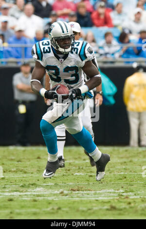 Sept. 26, 2010 - Charlotte, North Carolina, United States of America - Carolina Panthers running back Mike Goodson (33) looks for opening The Bengal's beat the Panthers 20-7 at Bank of America Stadium, Charlotte NC. (Credit Image: © Mark Abbott/Southcreek Global/ZUMApress.com) Stock Photo